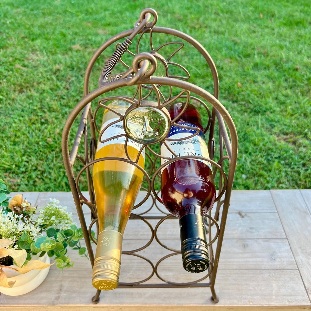 Vintage Celestial Sun With Face Iron Wine Rack - Picture 3 of 14